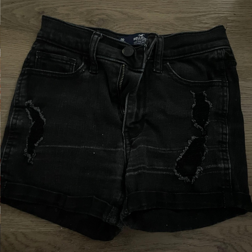 Hollister Black Ripped Denim Shorts